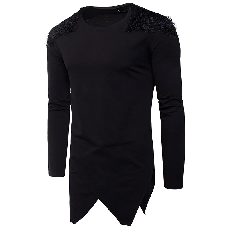 Для мужчин перья плеча Хип-Хоп футболка с длинными рукавами | 2018 Фирменная