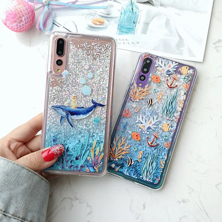 Чехол с изображением дельфина из жидкого сыпучего песка для Huawei P20 Pro P10 Nova 4 3 3i