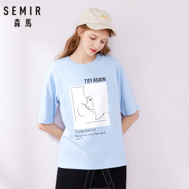 SEMIR футболка с коротким рукавом женская 2019 летняя новая длинная хлопковая