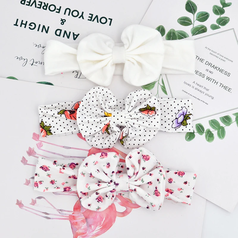 dot white 3 шт./компл. Цветочные Луки Детские оголовье в горошек бантом Haarband ободки для девочек хлопок Дети повязка на волосы для девушек аксессуары для волос - Цвет: dot white