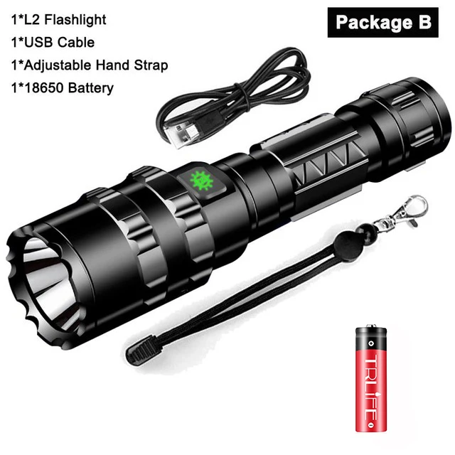 Package B Тактический флэш-светильник светодиодный Scout L2 ультра яркий охотничий рыболовный светильник USB Перезаряжаемый водонепроницаемый фонарь 5 режимов 1x18650 - Испускаемый цвет: Package B