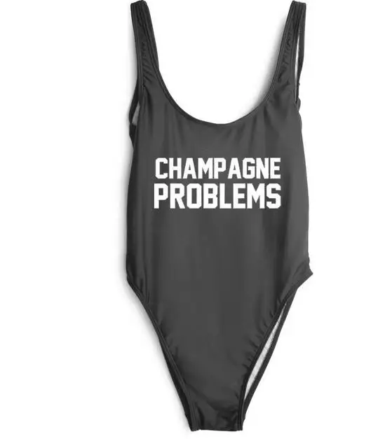 

Women Sexy One Piece CHAMPAGNE PROBLEMS open low back Bodysuit bathing suits Swimwear High Cut Beachwear high cut jumpsuit