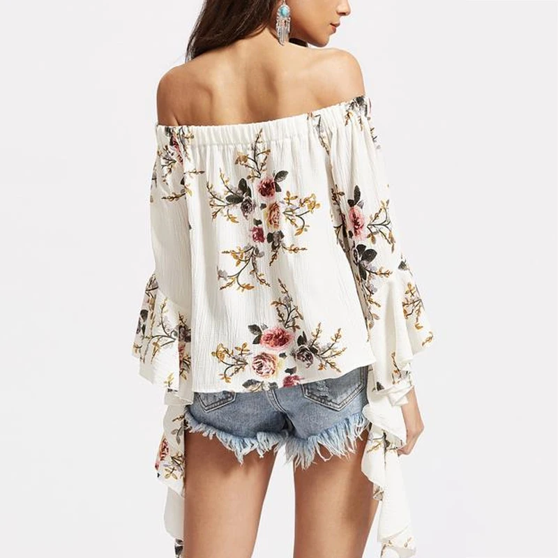 Шикарные шифоновые блузки для женщин с открытыми плечами длинным Расклешенным