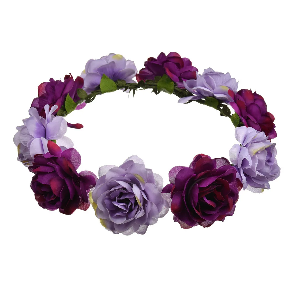 Purple 1 шт. Бохо Роза гирлянда из цветов женские корона аксессуары для волос фестиваль свадебное платье танцы вечерние приморский пляж фото реквизит - Цвет: Purple