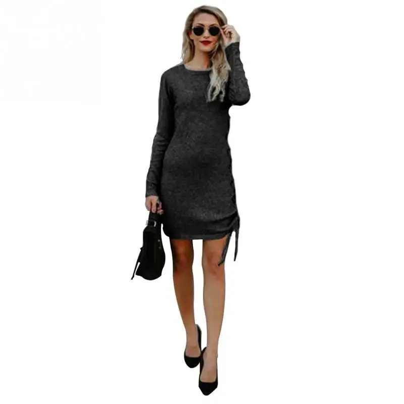 2018 г. осенние модные женские туфли мини-платье из хлопка с длинным рукавом по