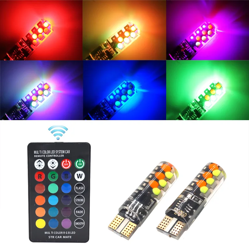 Новый универсальный Автомобильный светодиодный T10 W5W RGB COB 12SMD разноцветный