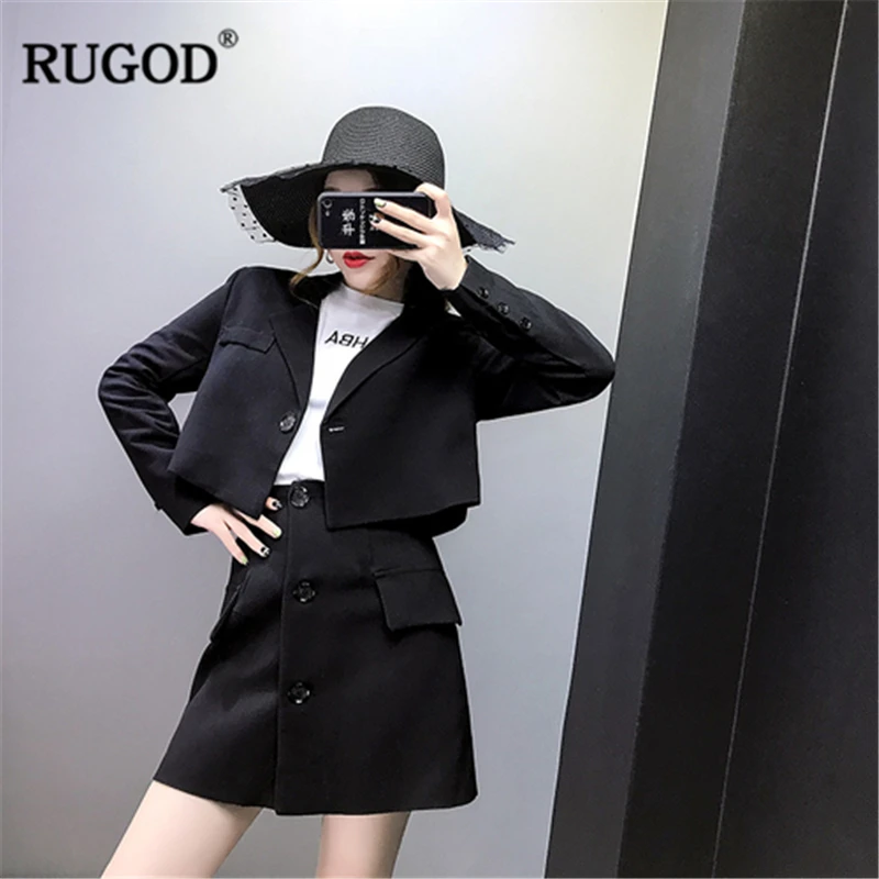 RUGOD/2018 новые офисные женские костюмы с юбкой элегантный комплект из 2 предметов