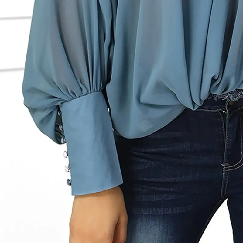 Шифоновая Блузка Женская Топ с длинным рукавом летучая мышь офисная модная