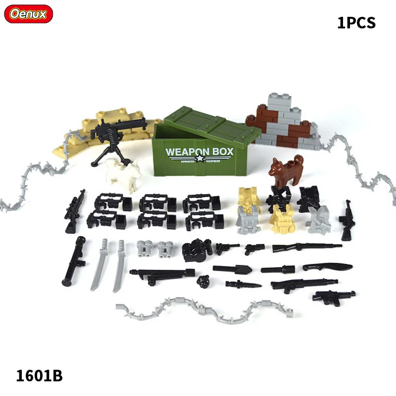 Weapon Set 2 Oenux, новинка, 6 шт., WW2, мини, США, армейский солдат, фигурка, военный строительный блок, набор, WW2, военная модель оружия, MOC, кирпичная игрушка для детей - Цвет: Weapon Set 2