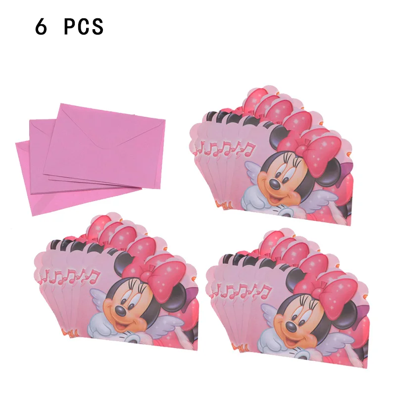 invitation card 10pc Для девочек Минни Маус День рождения тема украшения Дети День Рождения Бумажный мультяшный стаканчик и тарелка салфетка баннер - Цвет: invitation card 10pc