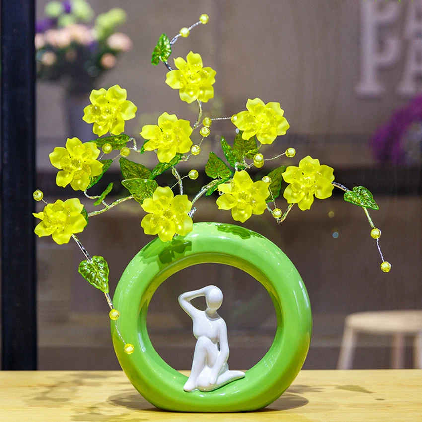

Top Quality Crystal Flower Vase Crafts Creative Ceramic Vase Figurines Miniatures Home Decoration Romantic Wedding Gifts