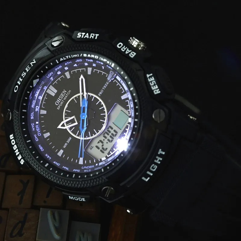 OHSEN Черные Водонепроницаемые! Часы мужские и женские по всему миру цифровые LCD