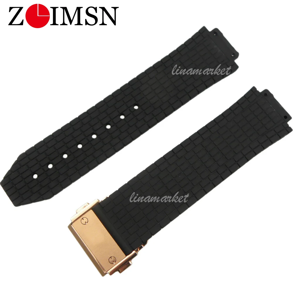 ZLIMSN Rubber watch band For Hublot 24mm x 16mm Black Diver SiliconeMen Watchbands Top Brand Watch Strap band