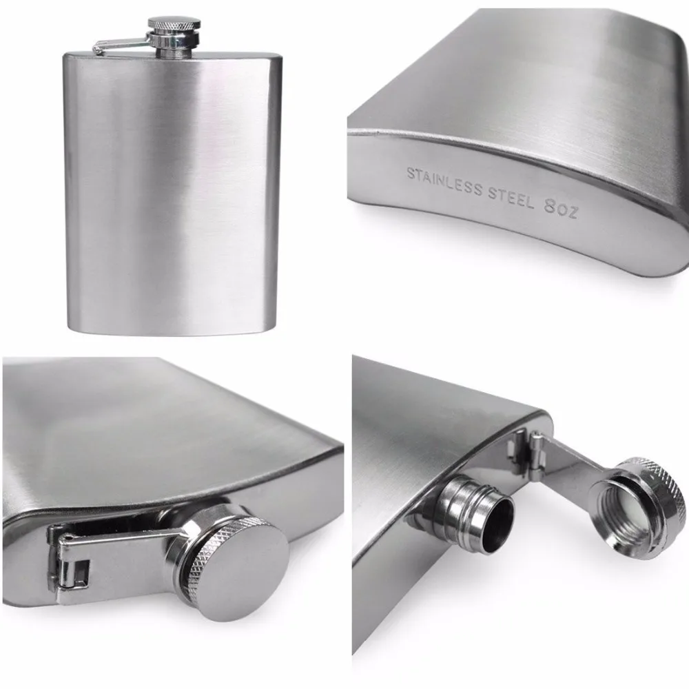 2018 Bpa free 8oz whisky Imprint liquor flagon cccp Stainless steel Glossy face alcohol hip flask SET with BLACK gift box | Дом и сад