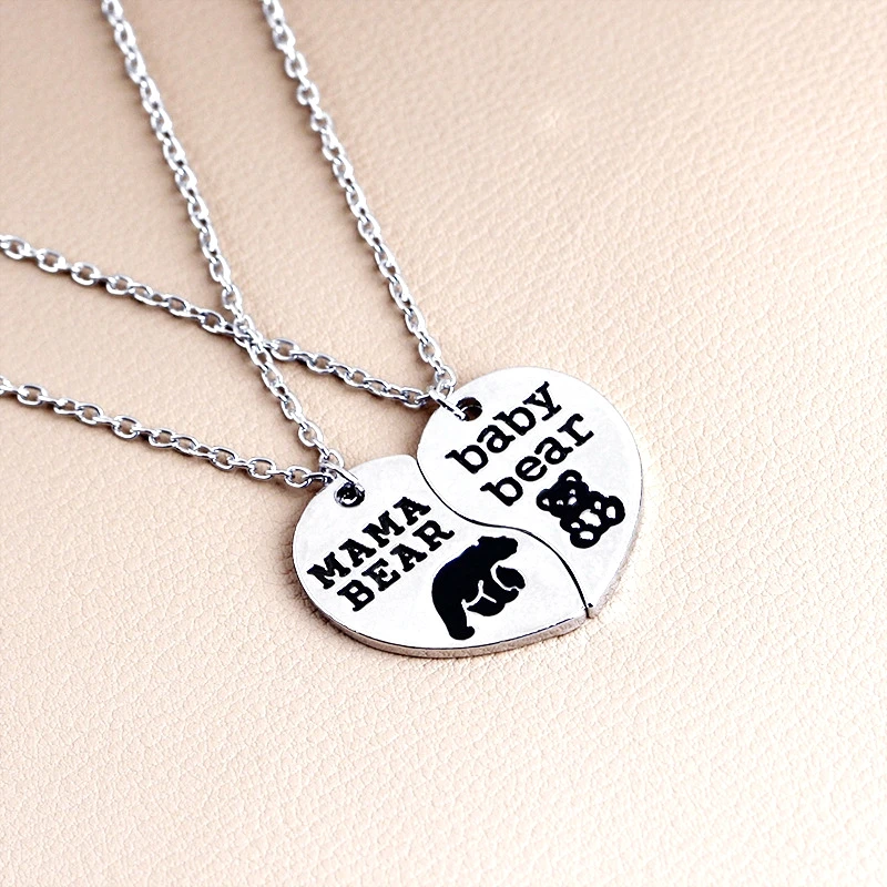 Love Heart Mama Bear baby bear Pendant Necklace Fashion Mother Kids Letter Collar Necklaces Mom Children Best Jewelry Gift | Украшения и