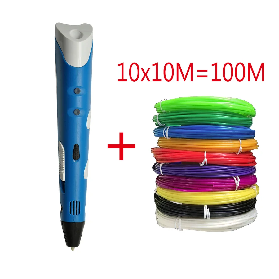 Blue 10pcs filament Myriwell, 3d принтер, ручка, RP-100A, рождественский подарок,, рисование, 3D печать, ручка с ABS нитями, художественный принтер для детей - Цвет: Blue 10pcs filament