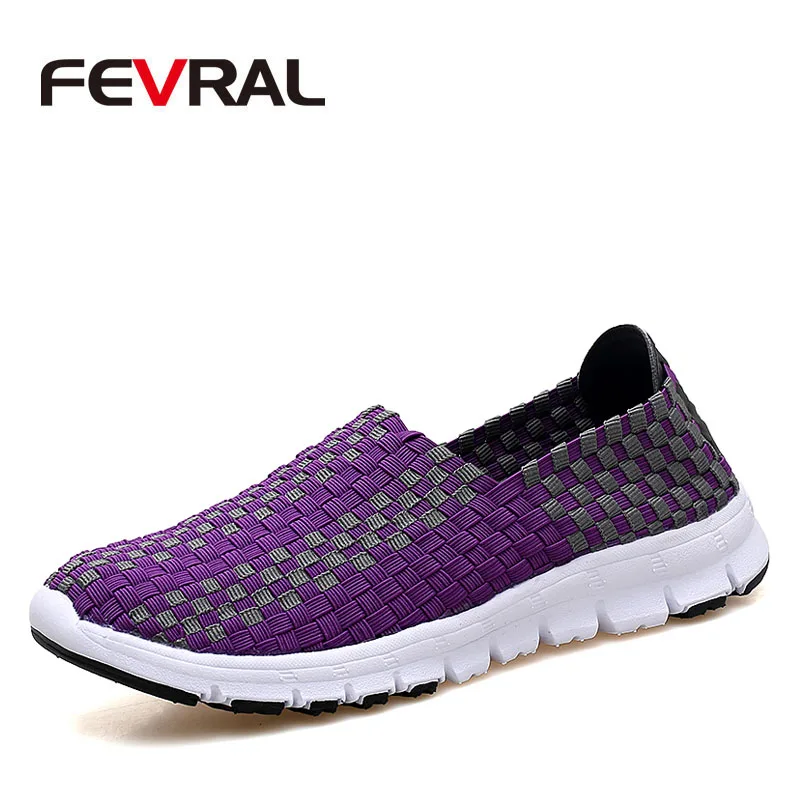 Purple Бренд fevral; Женская тканая обувь; весенние туфли на плоской подошве ручной работы; дышащие Лоферы без застежки с закрытым носком; нескользящая Мягкая повседневная обувь - Цвет: Purple