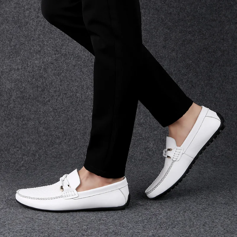 2021 New Fashion Man Genuine Leather Cow Loafers Men's Shoes Casual Classics Black White Slip On Shoe Male Driving For Men | Обувь