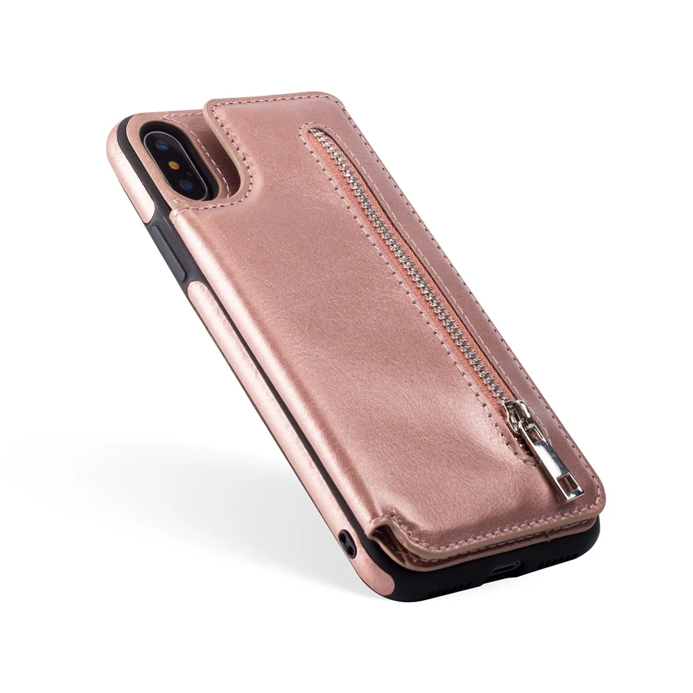 Rose Gold Для iPhone 6 6s 7 8 Plus X XS XR XS Max откидной Чехол ретро PU кожаный бумажник фото держатель задняя крышка с держатель карт на магнитах - Цвет: Rose Gold