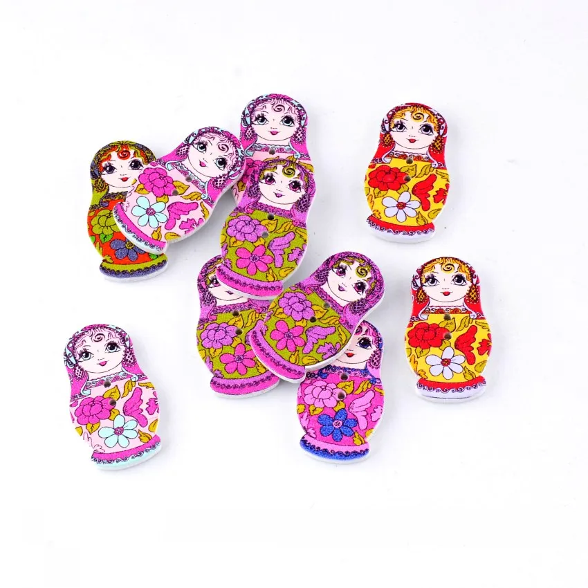 Розничная продажа 10 шт. случайный смешанный милый русский кукла 2 отверстия