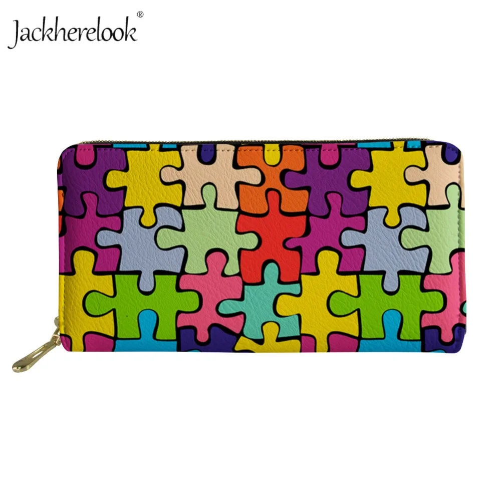 

Jackherelook Colorful Autism Awareness Wallets Women Long Leather Purse Large Capacity Practical Hand Card Bag Ladies Zip Wallet