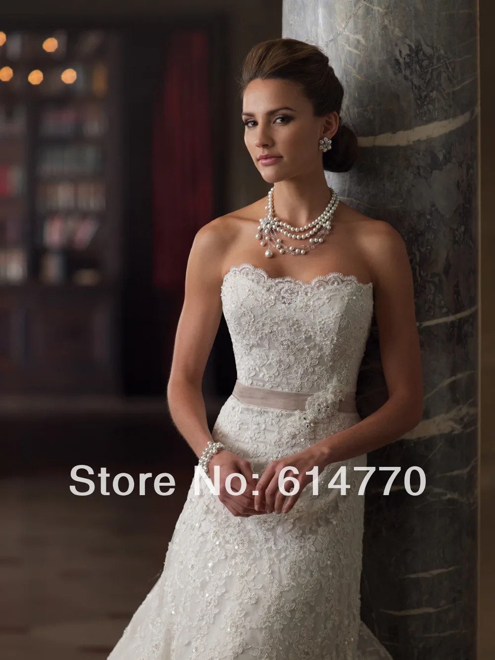 Champagne Wedding Dress Bohemian Dresses Flowy Amsale Mermaid Floor-Length Chapel Train Lace Strapless Off The S 2015 Wholesale | Свадьбы и