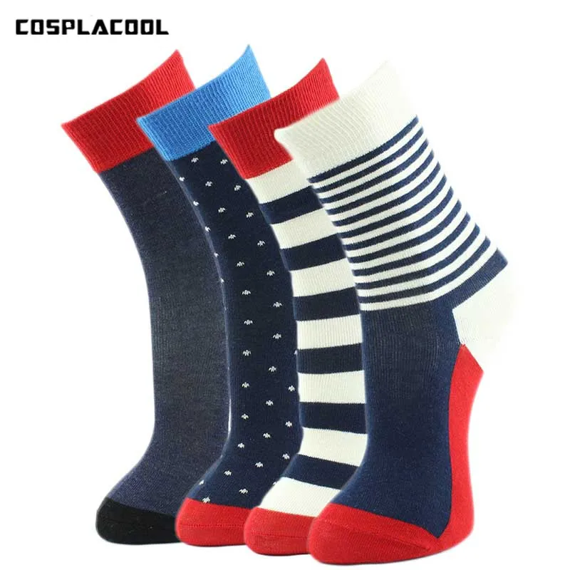 

[COSPLACOOL]Stripe/Point/Pure Color Meias 4 Style College High Quality Fashion Comfortable Fringe Combed Cotton Men Socks No Box