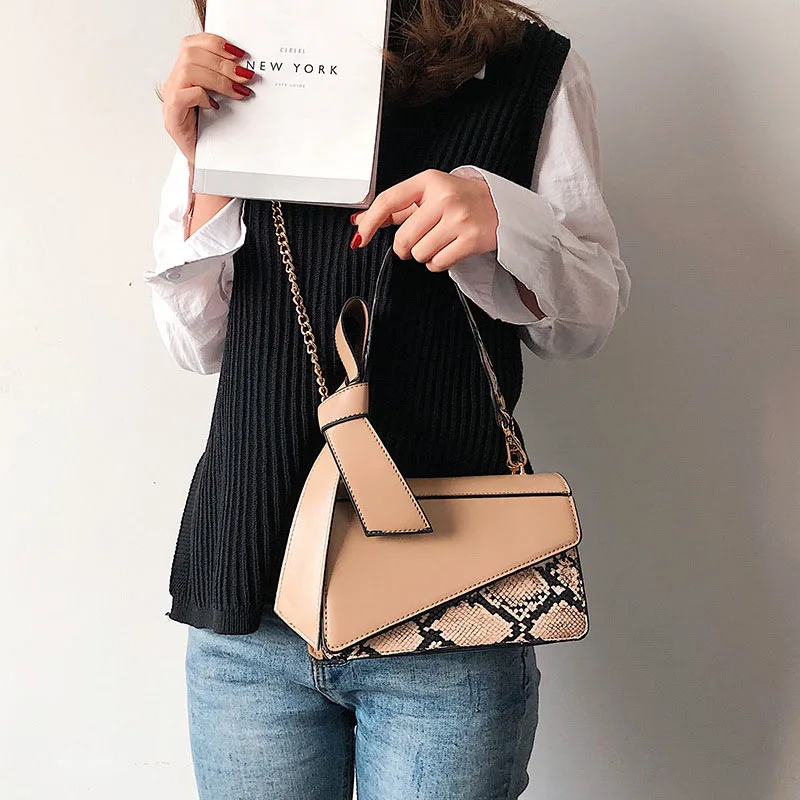 Женская сумка со змеиным принтом через плечо 2020 Новая Элегантная с бантом на