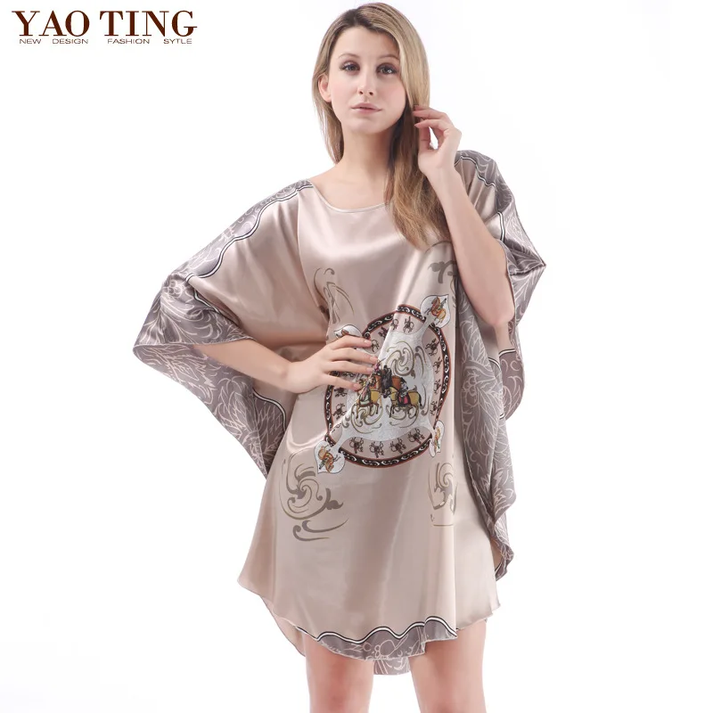 Пижама женская из искусственного шелка свободная рубашка для сна домашняя