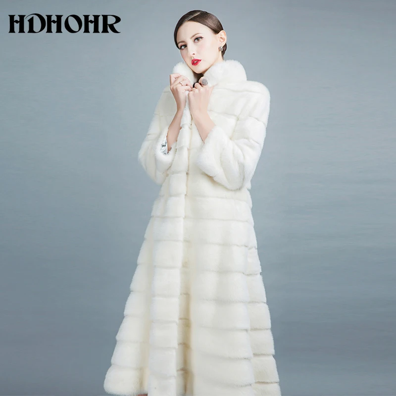 HDHOHR 2020 высококачественные натуральные норковые меховые пальто длинные с юбкой