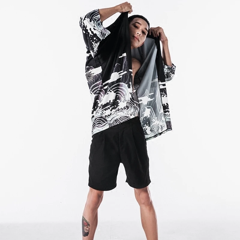 Мужская гавайская рубашка японское кимоно кардиган Харадзюку Японская уличная