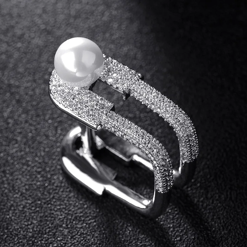 Изысканный белый золотой цвет синтетический жемчуг отверстия кольца для женщин