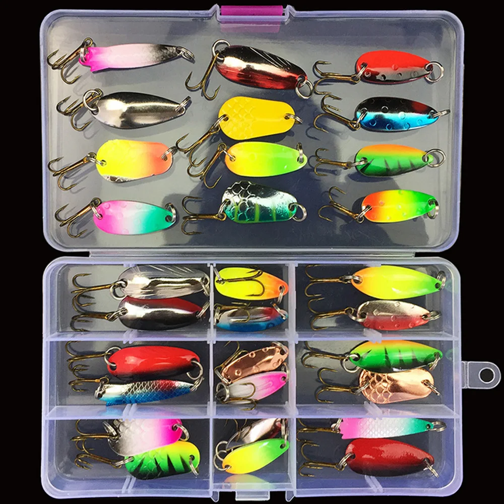 

Lixada 31 PCS Fishing Spinner Hard Spoon Baits Lure Metal Treble Hook Isca Artificial Fishing Spinnerbait Fishing Tool Tackle