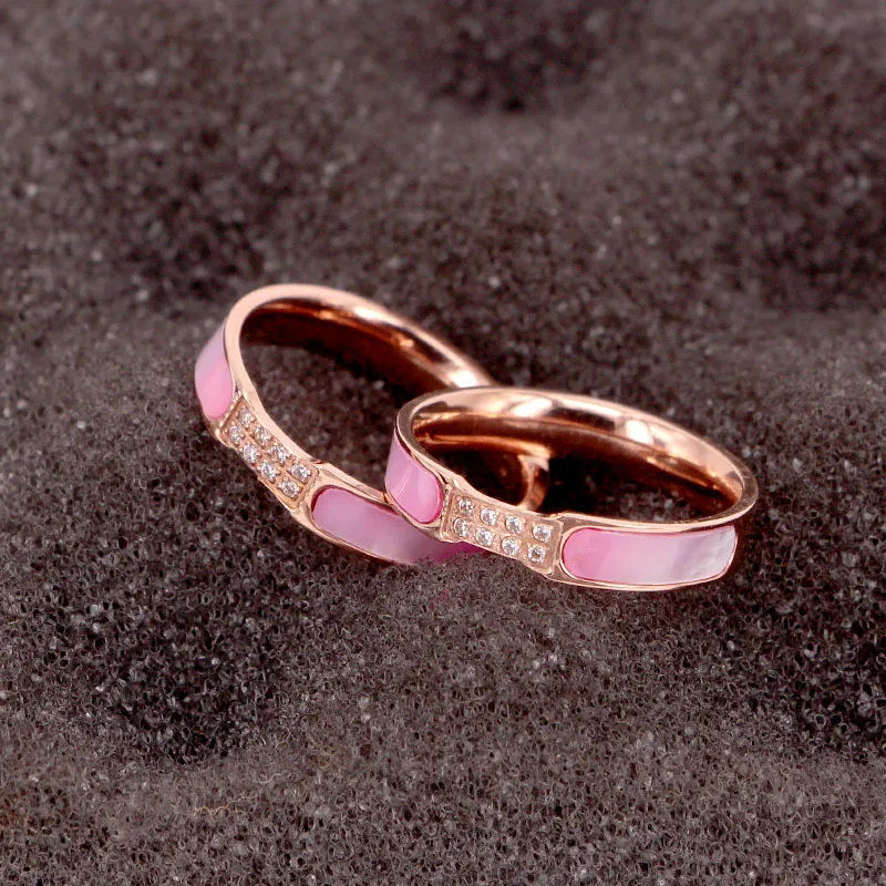 Fashion Stainless Steel Sample Pink Shell Crystal Love Engagement Ring Rose Gold Color Bride Women Wedding Gift | Украшения и