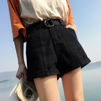 Черный S-XL,2XL plus size summer high waist shorts feminino denim shorts roll up jeans womens casual shorts(0920 - Цвет: Черный
