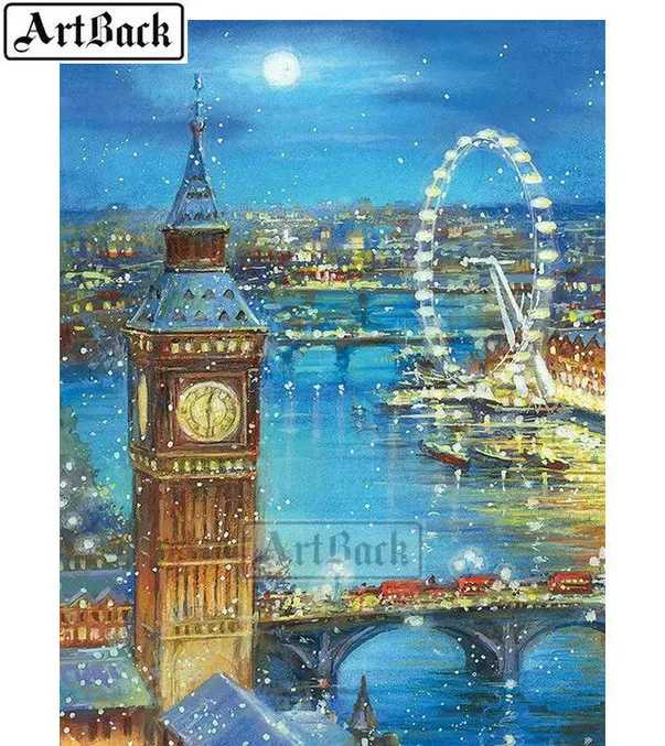 

Full square drill 5d diamond painting bell tower Ferris wheel landscape icon diy 3d diamond embroidery mosaic rhinestone crafts