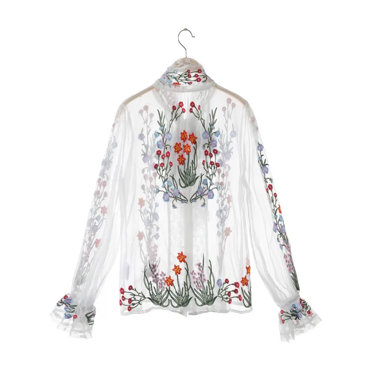 Новинка подиумная женская блузка роскошная с вышивкой цветами 2019 летняя
