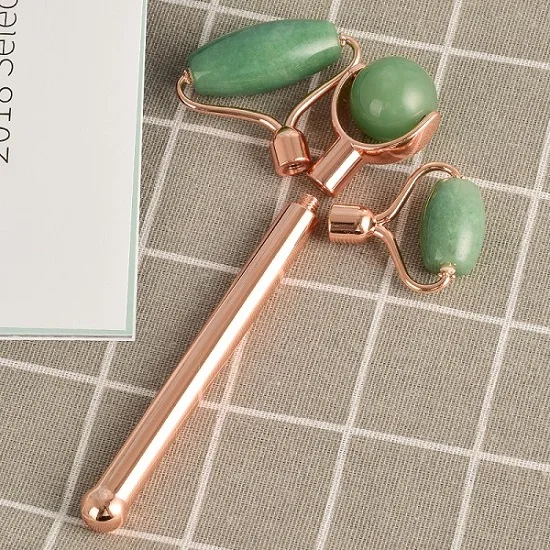 green aventurine Нефритовый ролик для лица, Сменная головка, 3 размера, натуральный розовый кварц, массажер для лица, против морщин, для подтяжки лица, инструмент для ухода за кожей, 4 цвета, камень - Цвет: green aventurine