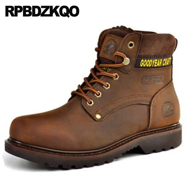 

Fall Shoes High Quality Autumn Men Vintage Brown Booties Ankle Safety Designer Full Grain Leather Boots Lace Up Working Work