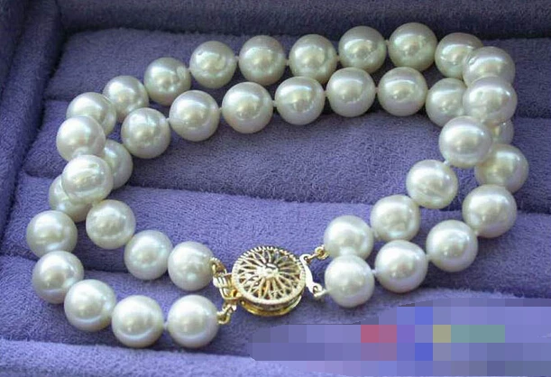 09452 2 ряда белый круглый Пресноводный Культивированный жемчужный браслет|pearl