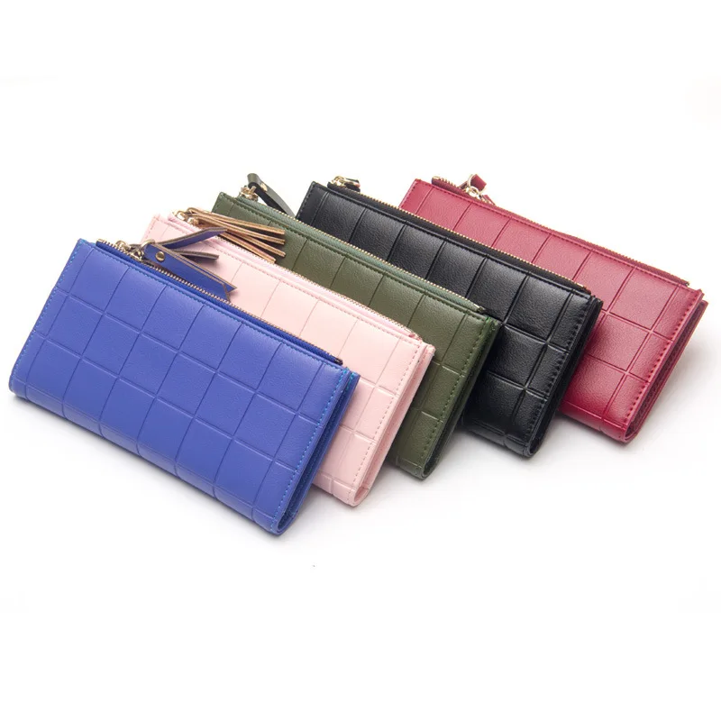 New Women's Zipper Wallets PU Leather Ladies grid Purses Lady Coin Pocket Red Long Wallet Female Clutch Bag For Women Gift NY138 | Багаж и