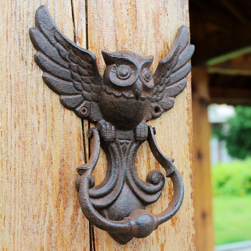 Rustic Owl Cast Iron Door Knocker Farmhouse Accents Heavy Metal Flying Animal Figurine Garden Arts Crafts Decor Knocking Handle | Дом и сад