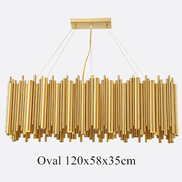 Oval 120x58x35cm Современная Очаровательная люстра из нержавеющей стали с золотыми круглыми трубками, люстра с подсветкой, светодиодная люстра avize - Цвет абажура: Oval 120x58x35cm