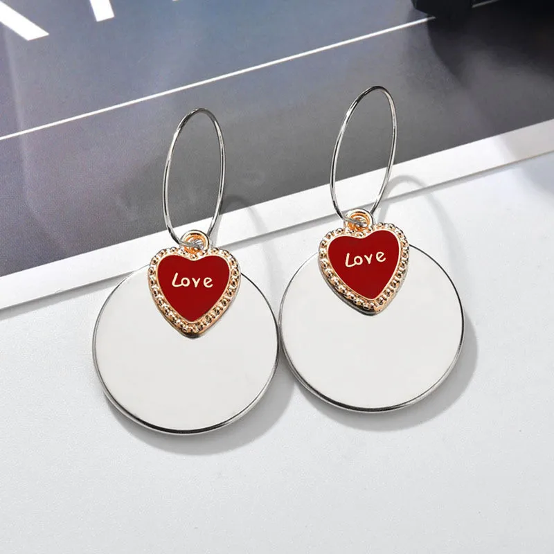 

Charm Heart Wing Leaves Dangle Earrings For Female Vintage Gold/Silver Color Round Sequins Dangle Earrings Girl Wedding Gift