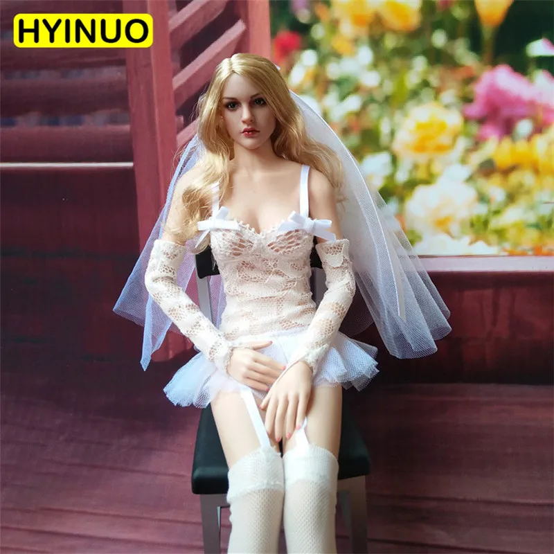 

1/6 Scale Female Sexy Stockings Women Sexy White Short Wedding Dress Clothes Clothing Set F 12" Action Figure Female Body Doll