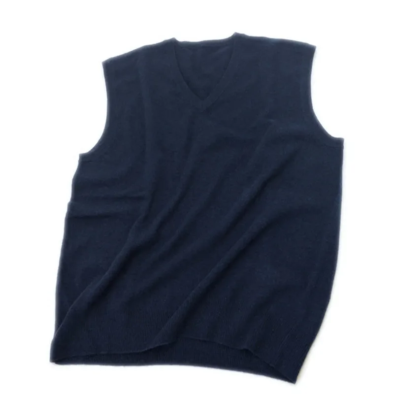 

100%goat cashmere knit men fashion sleeveless vest sweater pullover dark blue one&over size retail whole sale