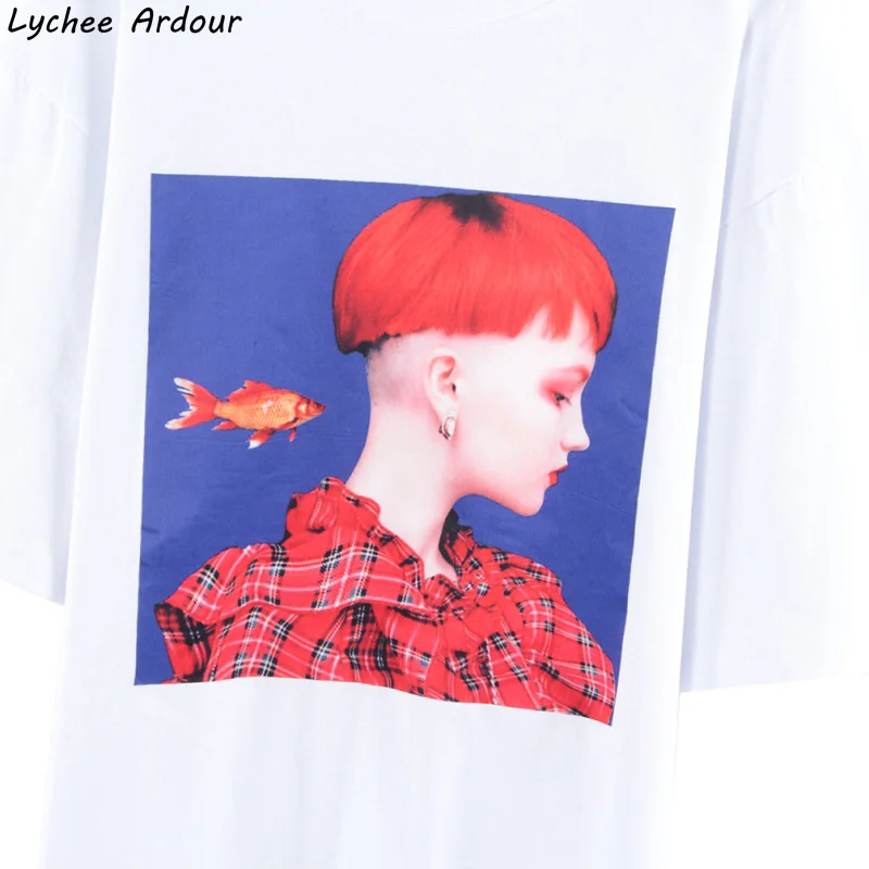 Lychee Ardour Harajuku футболка с принтом золотой рыбки женская летняя коротким рукавом