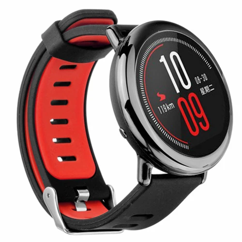 black red Ремешок для часов для оригинальных часов Huami Amazfit Stratos 2 2 s Pace 22 мм двухцветный силиконовый браслет ремешок для huawei watch GT smart Watch - Цвет: black red