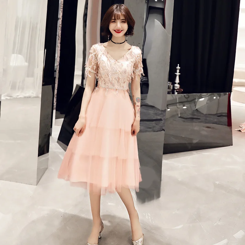 Розовое повседневное офисное вечернее платье Vestidos De Fiesta De Noche, длинное сексуальное вечернее платье с v-образным вырезом ES2481 - Цвет: Half