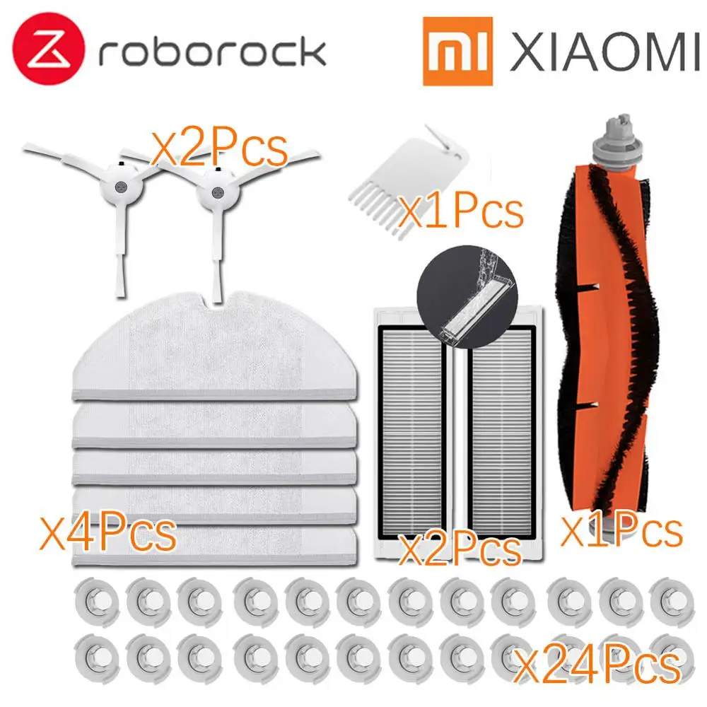 34Pcs Xiaomi Roborock Robot S50 S51 Очиститель запасных частей комплекты швабры тряпки Сухой Влажной уборки резервуар для воды фильтр боковая щетка роликовая щетка - Цвет: 34Pcs